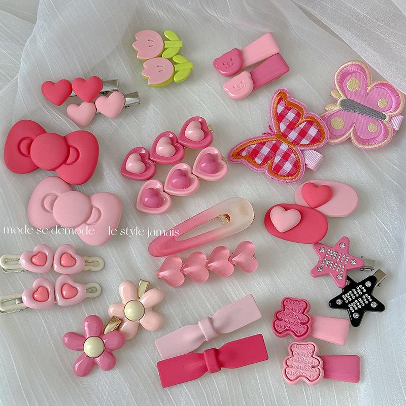 Pink Series Cute Bow Hair Clip for Girls - Small Duckbill Clip for Bangs