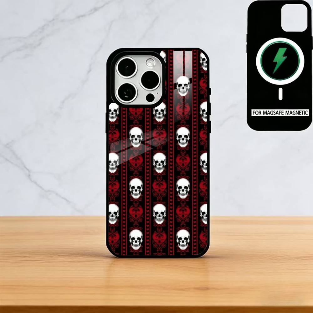 Vintage Red Bats Skull Trendy Pattern Phone Case For iPhone17,16,15,14,13,12,11 Plus,Pro Magnetic with Magsafe Wireless Charging