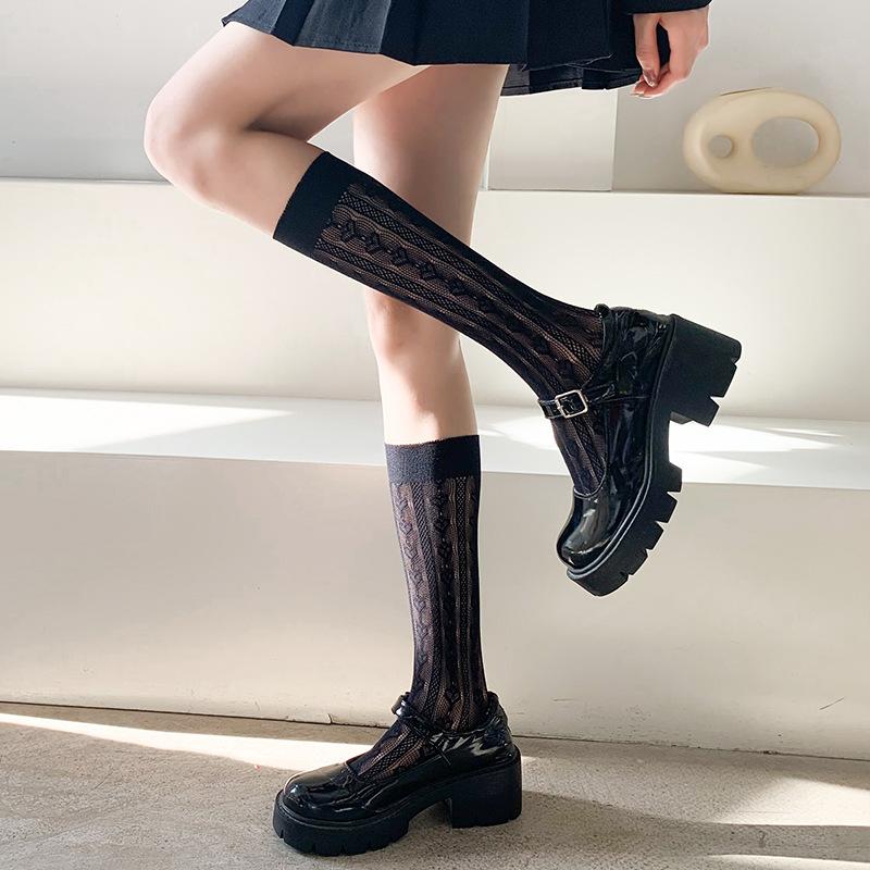 Japanese Jk Calf Socks Women's Ins Tide Summer Thin Stockings Love Lace Lolita Sexy Mesh Socks Women
