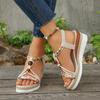 Women's Wide Width Ethnic Sandals, Beaded Elastic Wedge Slides, Wholesale Summer Shoes in Stock