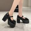 Women's Mary Jane Sle High Heel Chunky Sole Shoes Spring Autumn British Sle Fashion Single Shoes Round Toe Rubber Outsole