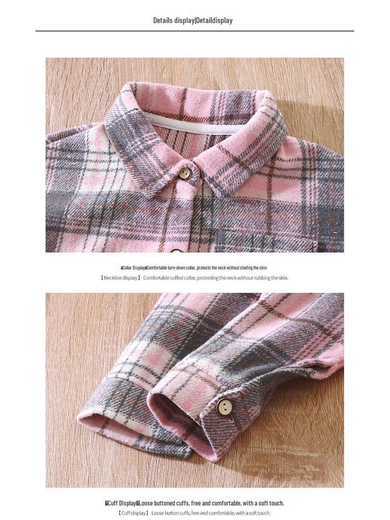 Unisex Retro Plaid Long Sleeve Shirt/Cardigan with Lapel for Kids