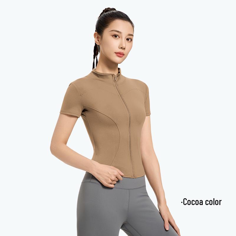 2026 Breathable Short Sleeve Yoga Shirt with Stand Collar, Zipper & Quick Dry for Gym, Running, Sports & Outdoor Activities