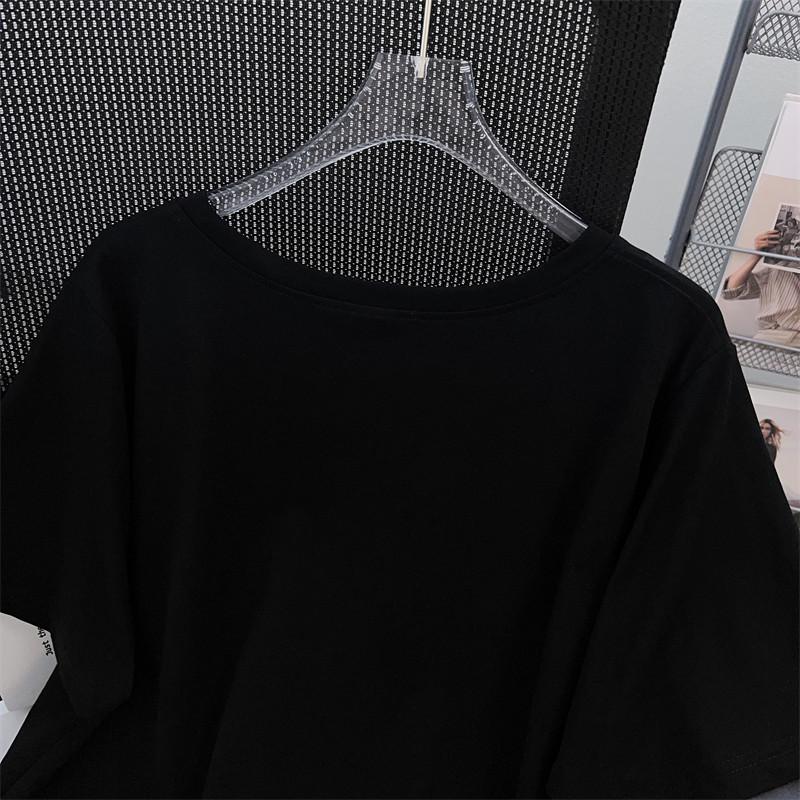 Women's Plus Size Slimming Loose Fit Mid-Length Round Neck Short-Sleeve T-Shirt (Sizes 200/300/350 Jin)