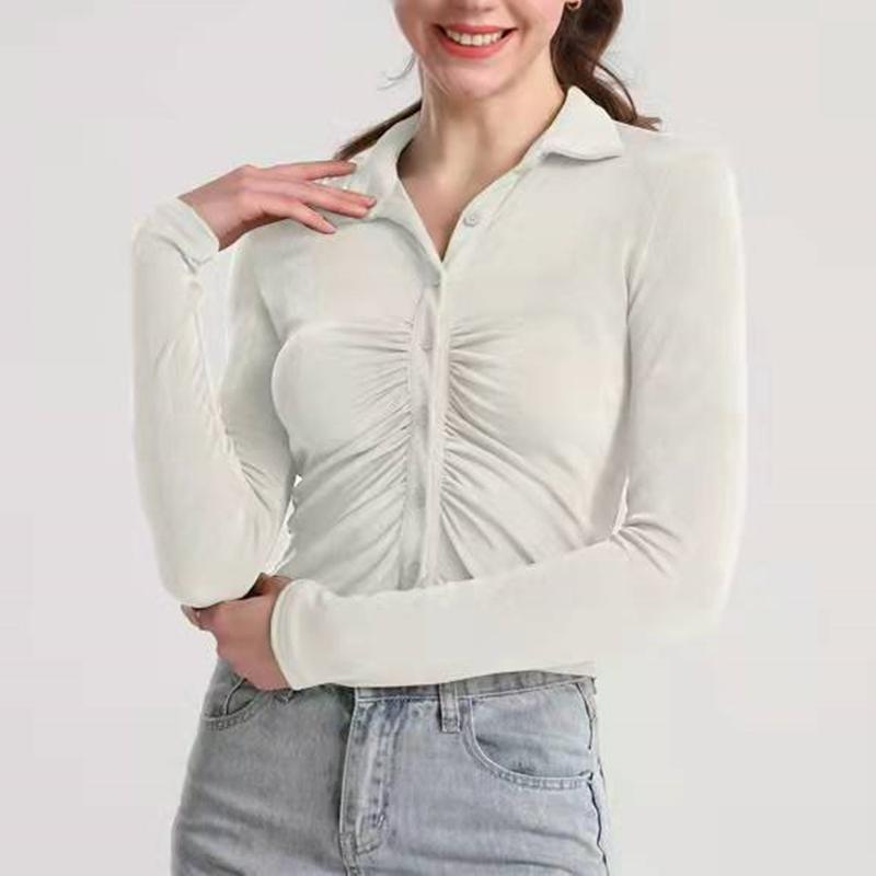 

Европейская и американская женская одежда, весенне-осенняя однобортная модная однобортная модная однобортная рубашка с лацканами и длинными рукавами, обтягивающая сексуальная рубашка