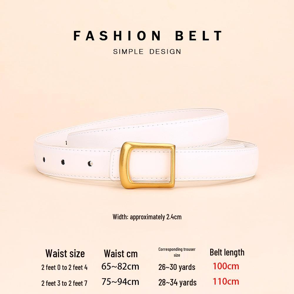Women's Red Cowhide Leather Belt with Square Buckle - Trendy Decorative Waist Cincher