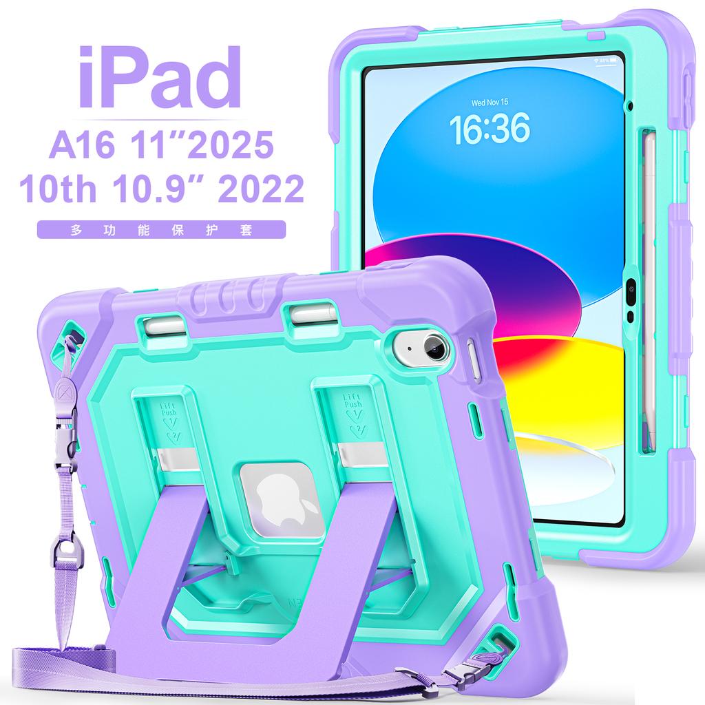 Kids Students protective cover For iPad 11th Gen A16 10th 10.9" Stand Case cover with shoulder strap and pen slot