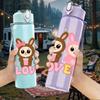 1PC Bunny Lovely Letter 750ml Color Plastic Sports Water Bottle Leakproof Flip Straw Lid Suitable for Sports Office Home Use