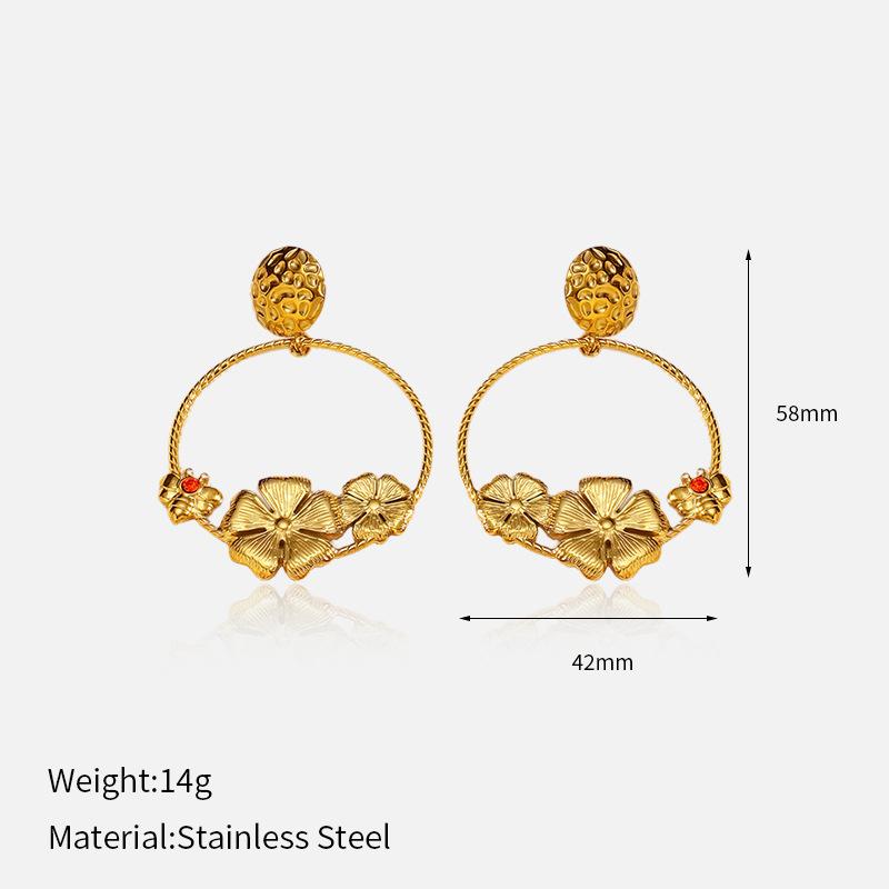 European and American INS fashion titanium steel earrings, vintage creative 18K gold-plated stainless steel stud round earrings