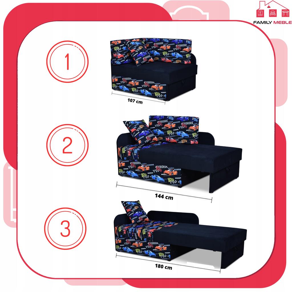 Narożnik dziecięcy Bambino rozkładany pojemnik łóżko dzieci materac kubuś