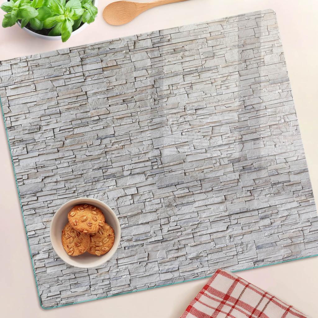 Tempered Glass Kitchen Board with Decorative Stone Wall Graphics 60x52 cm