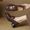 Thick Heel Single Shoes Spring and Autumn British Style Soft Leather High Heel Platform Retro Brown Small Leather Shoes