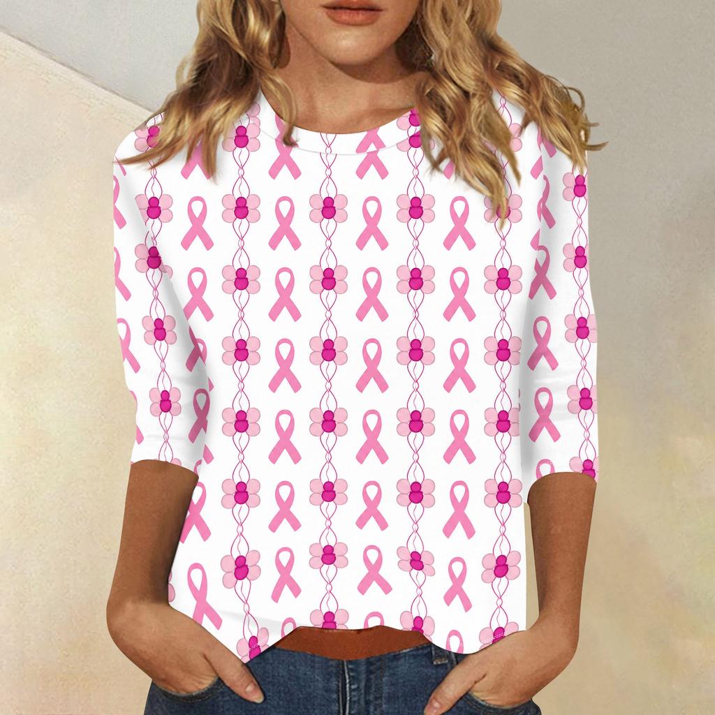 Women's Breast V-Neck Casual Three-Quarter Sleeve Printed Top