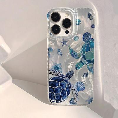 Summer Cool Turtle Pattern Phone Case for iPhone 16 16e 15 14 13 12 11 Pro Max  8 7 Plus Chiffon Texture Back Cover