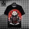 Samurai Cat Pánská móda Japonské hip-hopové tričko s krátkým rukávem