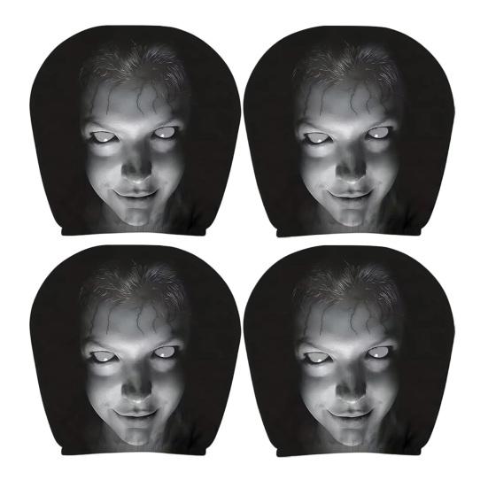 Funny Car Prank Gifts 4 Pcs Halloween Headrest Covers, Creepy Ghost Face Seat Decorative Protectors Protector, Universal Auto Decor for