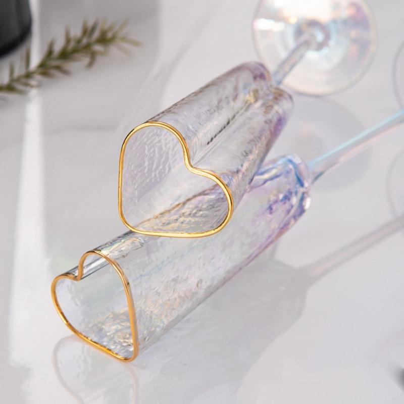 2 ks Pohár ve tvaru srdce Lásky Sofistikovaná sklenice na šampaňské Zlaté okraje Skleněné nádobí pro elegantní servírování nápojů