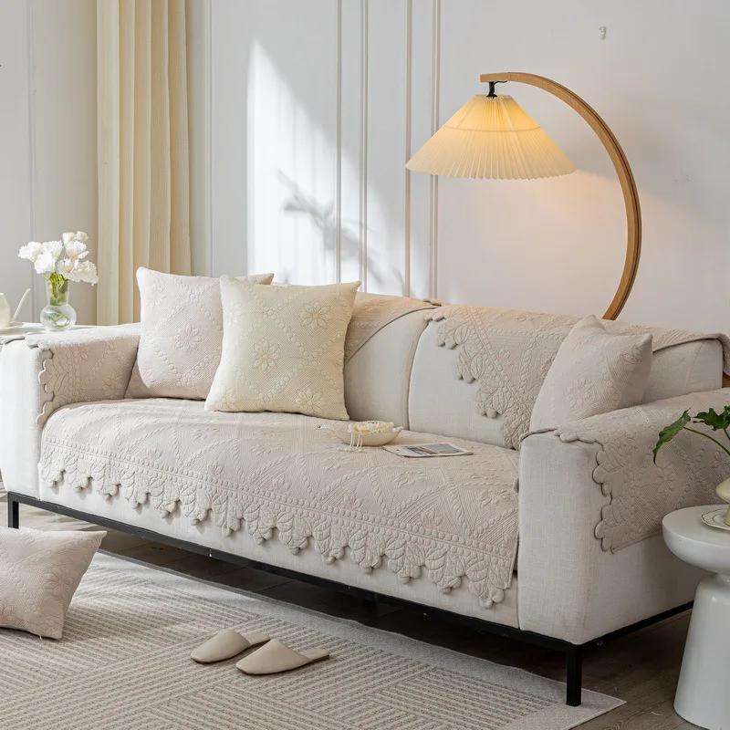 Nordic Solid Color Sofa Towel Cushion for Living Room Cotton Non-slip Sofa Towel Couch Cover Sectional Couch Pad Home Protection