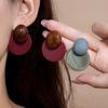 Simple And Versatile High-End Stud Earrings Geometric Contrasting Color Earrings Retro Maillard Round Burgundy Hong Kong Style Earrings Women