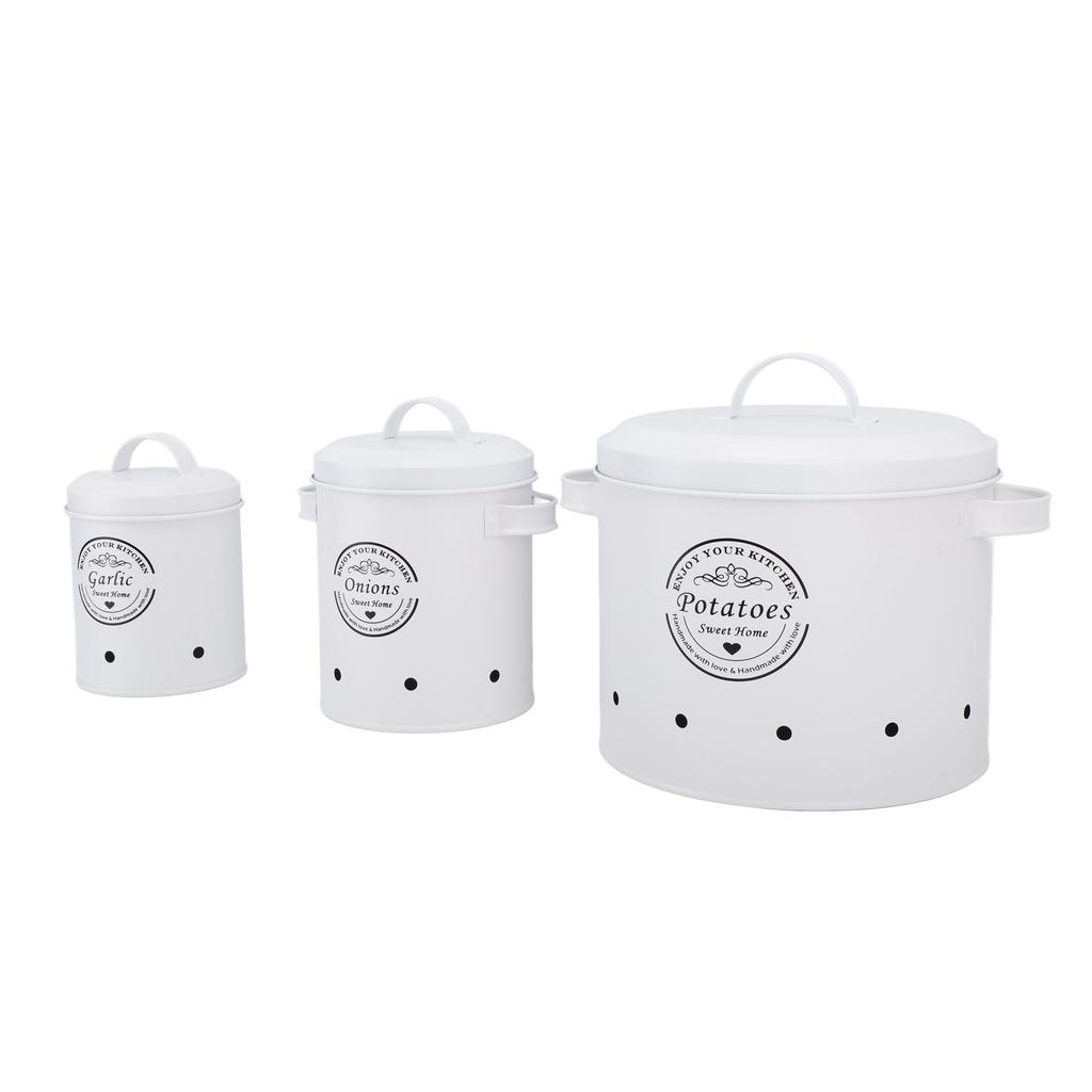 3 PCS Poubelle de Rangement pour Pommes de Terre et Oignons Acier au Carbone Style Ferme Support pour Pommes de Terre Récipients de Rangement de Cuisine Bocal Contenants pour Plan de Travail
