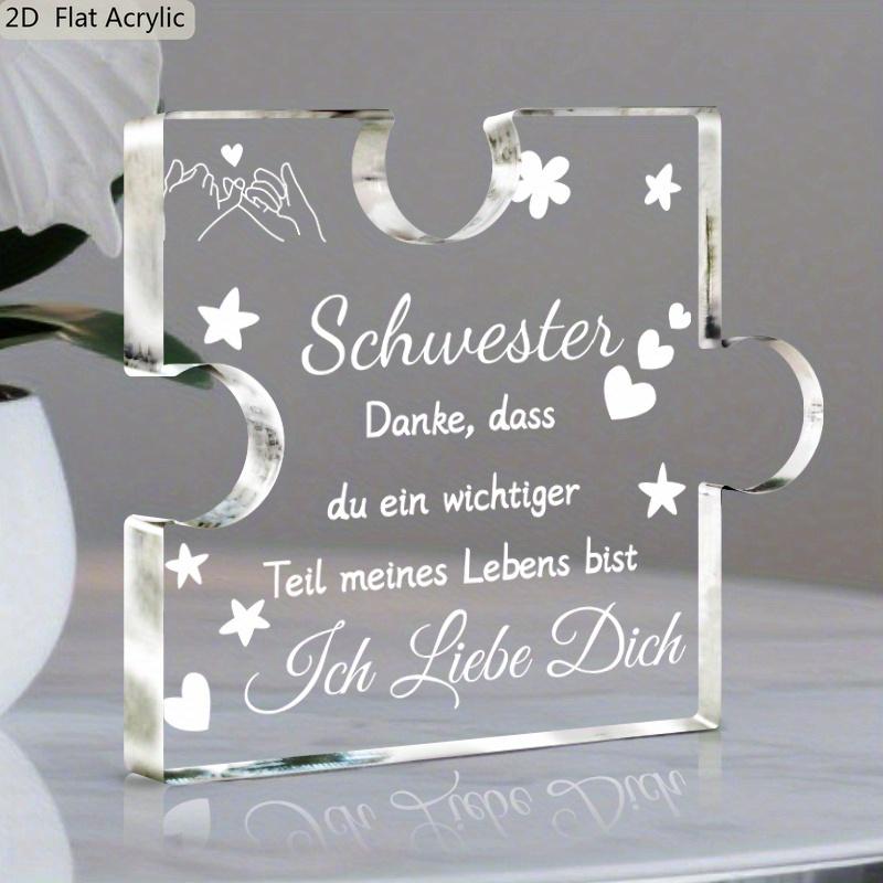 

2D Flat Acrylic Schwester, Ich Liebe Dich Decoration, Indoor and Outdoor Decoration - No Battery/electricity Required, Free Day Decoration, Shop Deco 9*8CM
