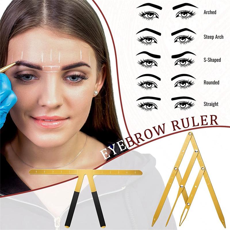 2PCS Eyebrow Ruler 3-Point Positioning Ruler Eyebrow Golden Proportion Caliper Ruler Gold