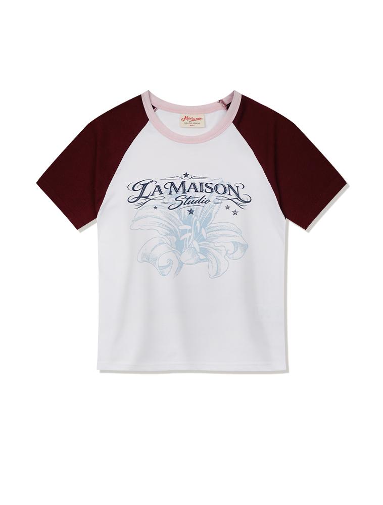 LA MAISON STUDIO Lily Slim Fit Raglan Short Sleeve Burgundy(Fcg2Ts778W)