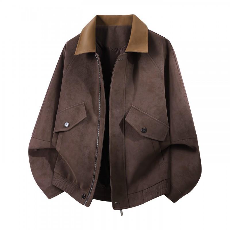 Mens PU Leather Jacket Casual Workwear Style Turn-Down Collar Outerwear Slim Fit Windproof
