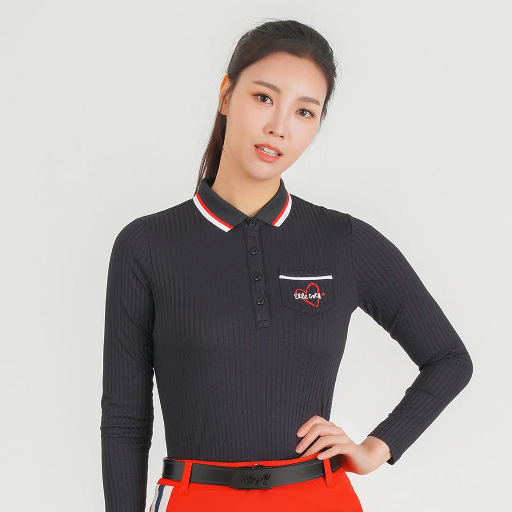 ELLE GOLF Women'S Ribbed Collar Point Polo Shirt_6G25202