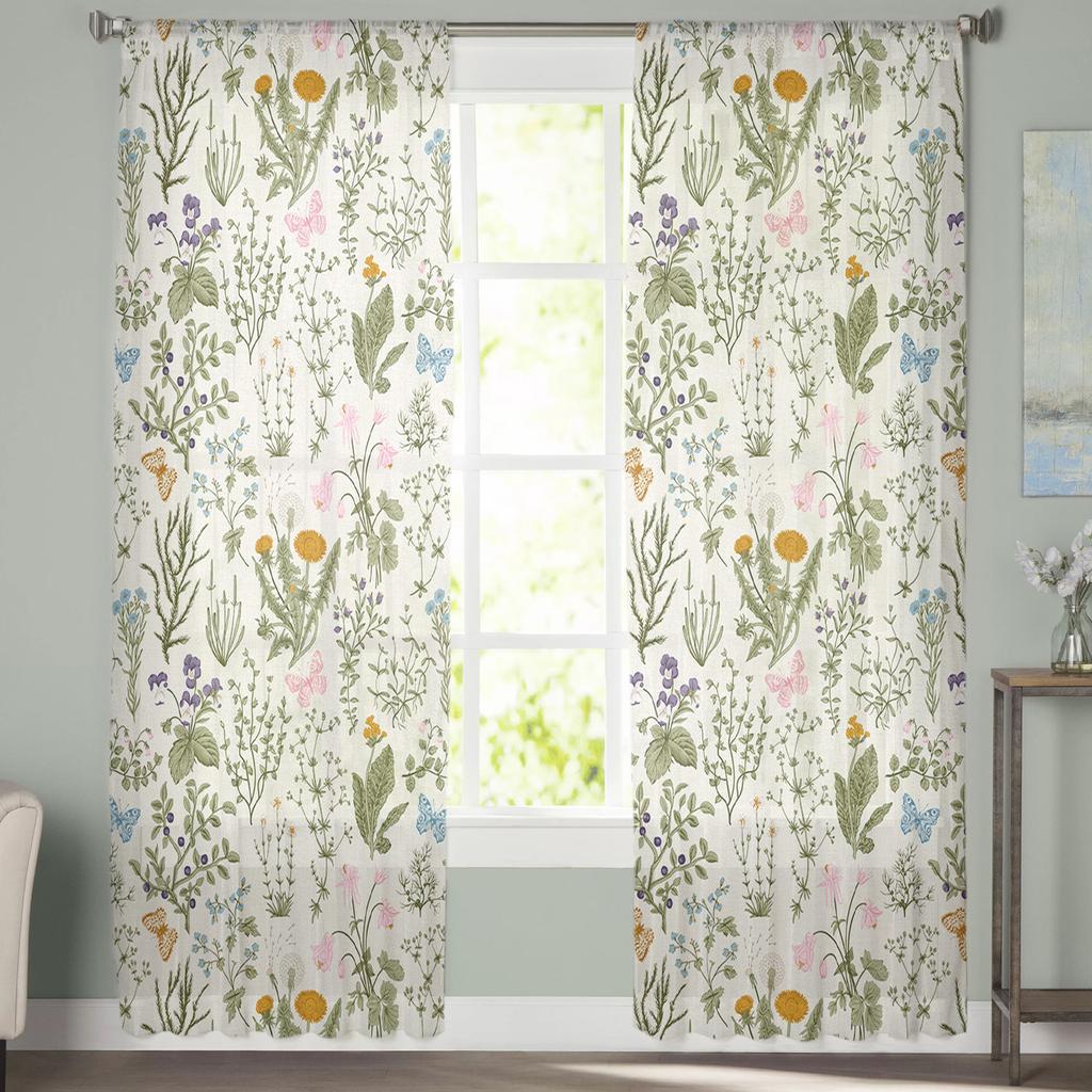 Vintage Örtig Floral Textur Skira Gardiner För Vardagsrum Sovrum Barnrum Tyg Fönsterbehandling Draperier