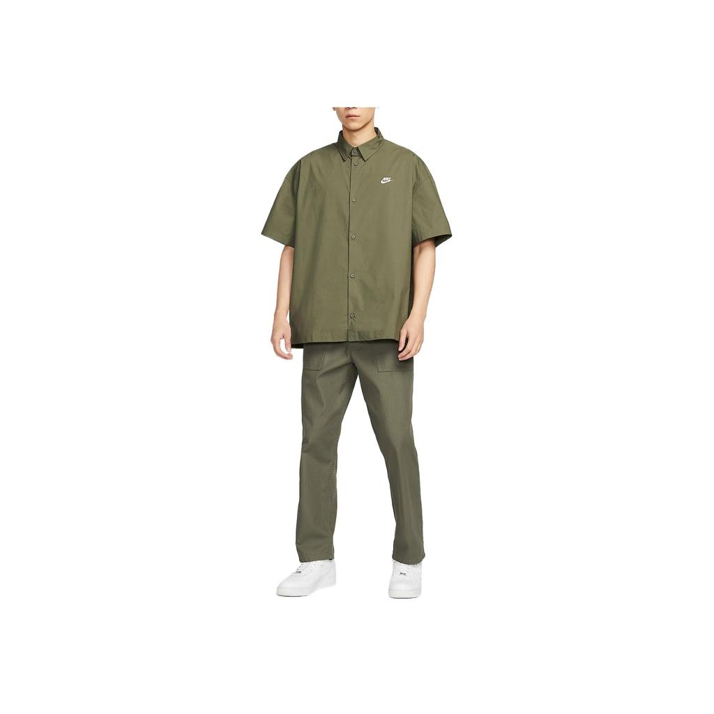 Nike Club Comfortable Fashion Casual Versatile Short Sleeve Shirt Men Shirts Olive-Green White HJ2027-222