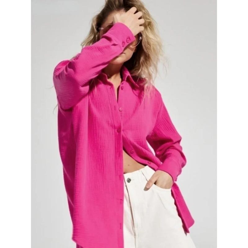 Women's Spring Summer Shirts Office Lady Fashionable Solid Lady Long Sleeve Loose Tops Crepe Shirts