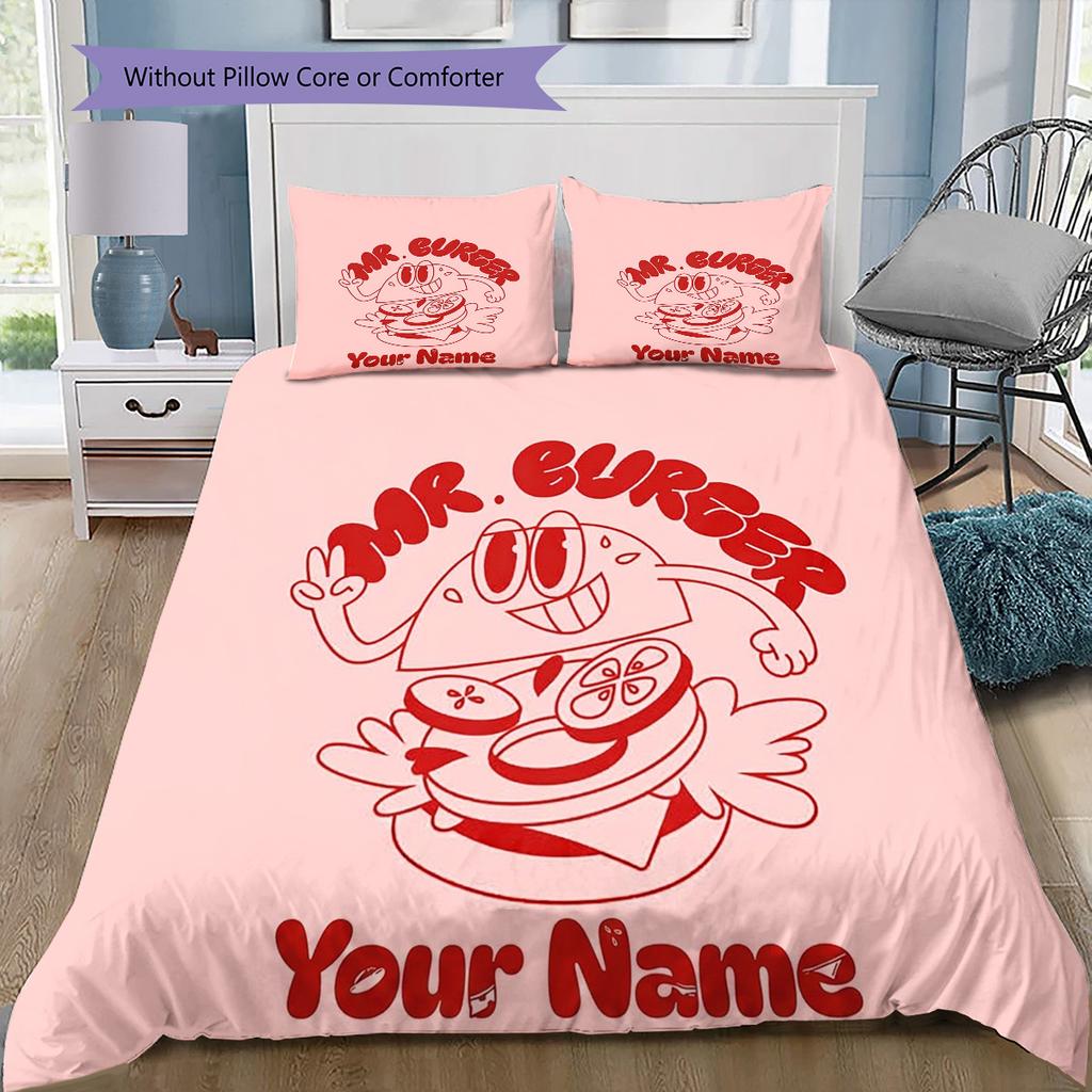 Burger Run Menu Custom Name Pattern Bedding Quilt Set Quilt Cover Pillowcase Home Birthday Gift(1 * duvet cover + 2 * pillowcase, without core)