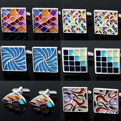 Moder Mens Coloful Pattern Square Cufflinks Pastel Sail Shaped Sleeve Button Birthday Anniversary Father's Day Pretty Gift