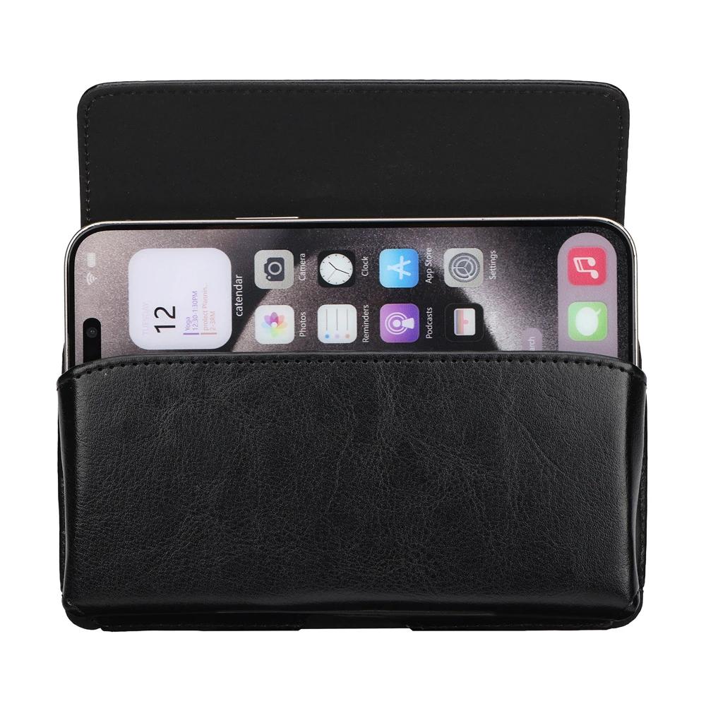Universal Leather Mobile Phone Holster Belt Clip Case For iPhone 17 16 15 14 Pro Max Samsung Huawei Xiaomi Men Waist Bag Cover