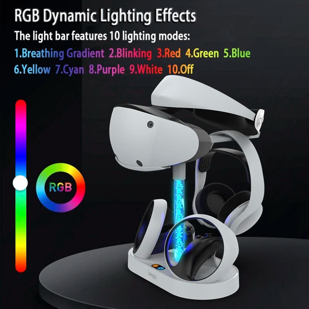 PG-P5V001 Magnetic RGB Charging Dock for PS5 Console PS VR2 – Dual Controller Charger, Headset  Glasses Storage Station