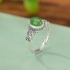Adjustable Vintage-Inspired Oval Jade-Look Ring Women Men Geometric Boho Statement Jewelry