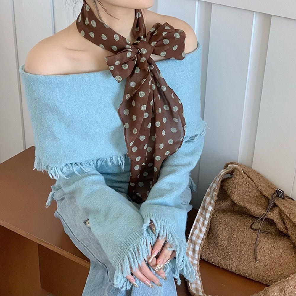 

Retro Scarf Headband Printed Long Scarves Fashion Polka Dot Scarf Party Style 9