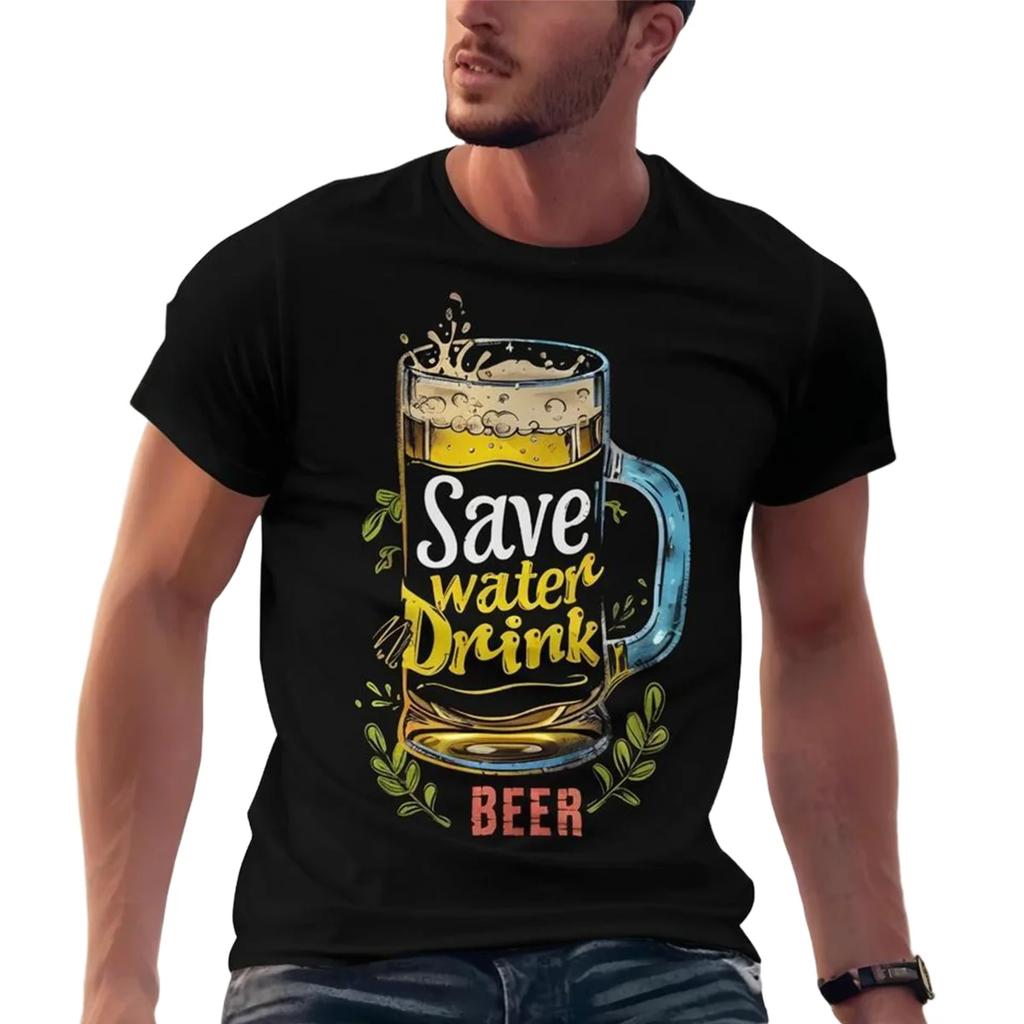 Men's Stylish Beer Printed T-shirt Cartoon Graphic Crew Neck Breathable Streetwear First Choice for Unique Outfits