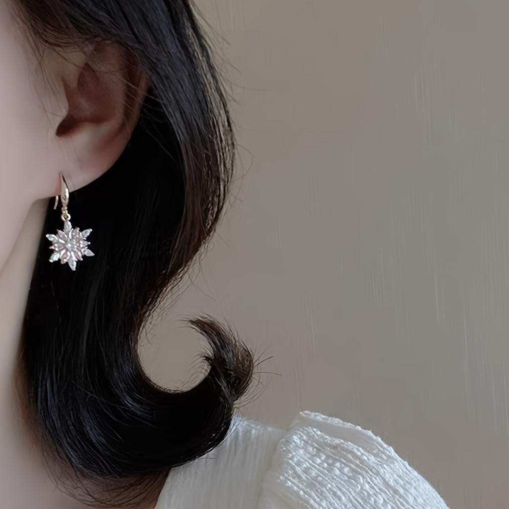 1 Pair Elegant Snowflake Dangle Earrings with Pink Rhinestones,  Chic Sparkling Jewelry for Women, Perfect for Daily Wear & Vacation, Christmas Gift