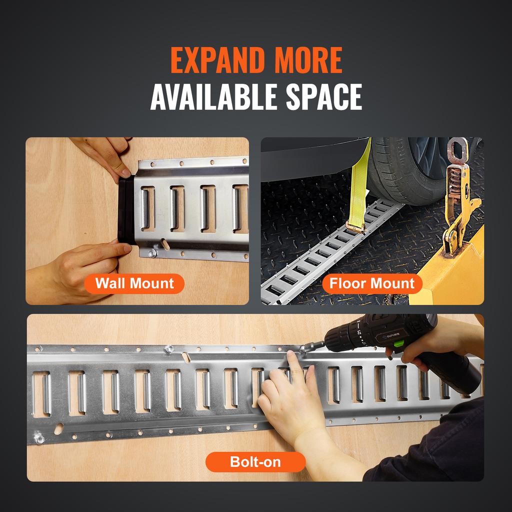 SucceBuy 5ft E Track Tie-Down Rail Kit 2000lbs E-Track Set with D-Ring Versatile Securing Accessories for Cargo Motorcycles Bike