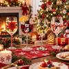 2D Hand Painted Christmas Wine Glass Poinsettia Red Wine Cup Clear Stemmed Cup  Home Bar