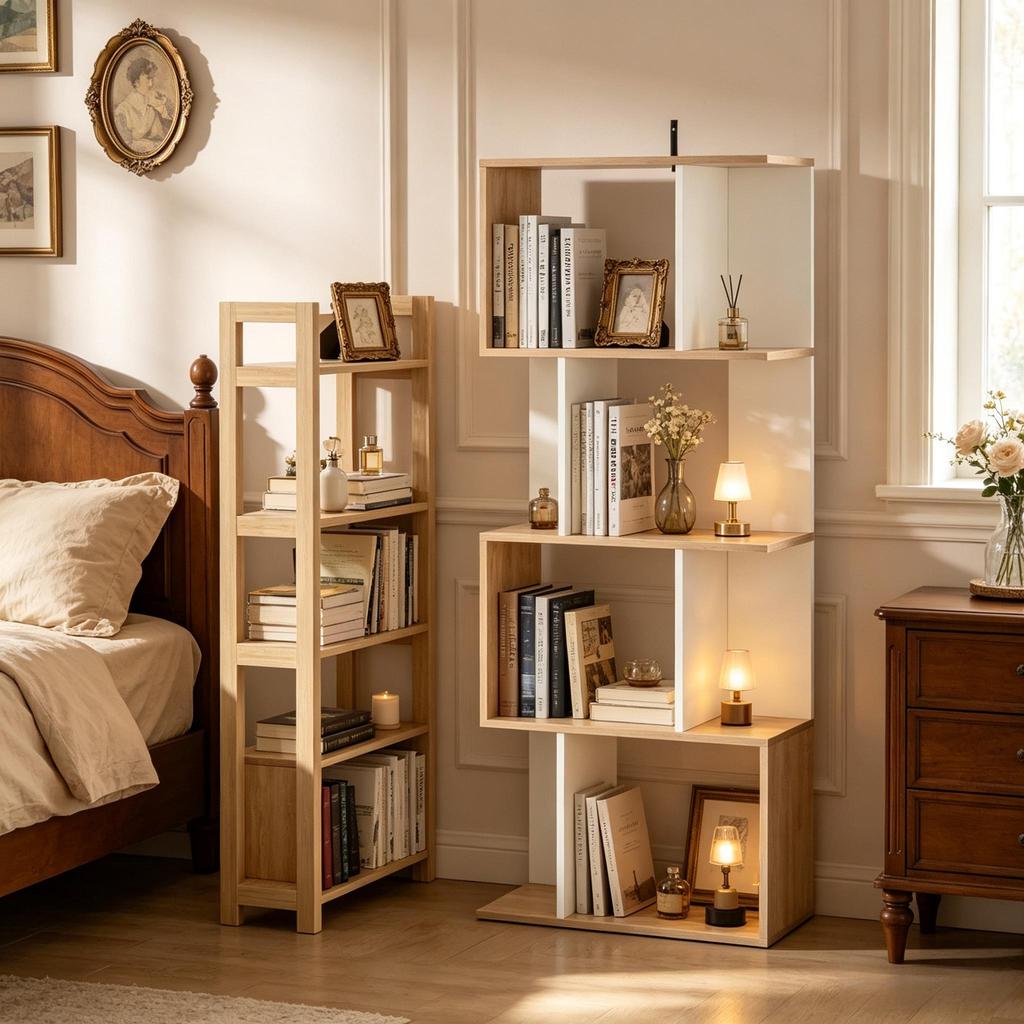 Minimalist Bookshelf, S-Shaped Display Rack, Open Shelving Unit, Storage Tower, Stylish Room Divider Shelf (Only with Bookshelf)