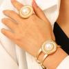 2-teiliges kreatives Metall-Durchbruch-Blatt-Armreif- & Ring-Set für Damen