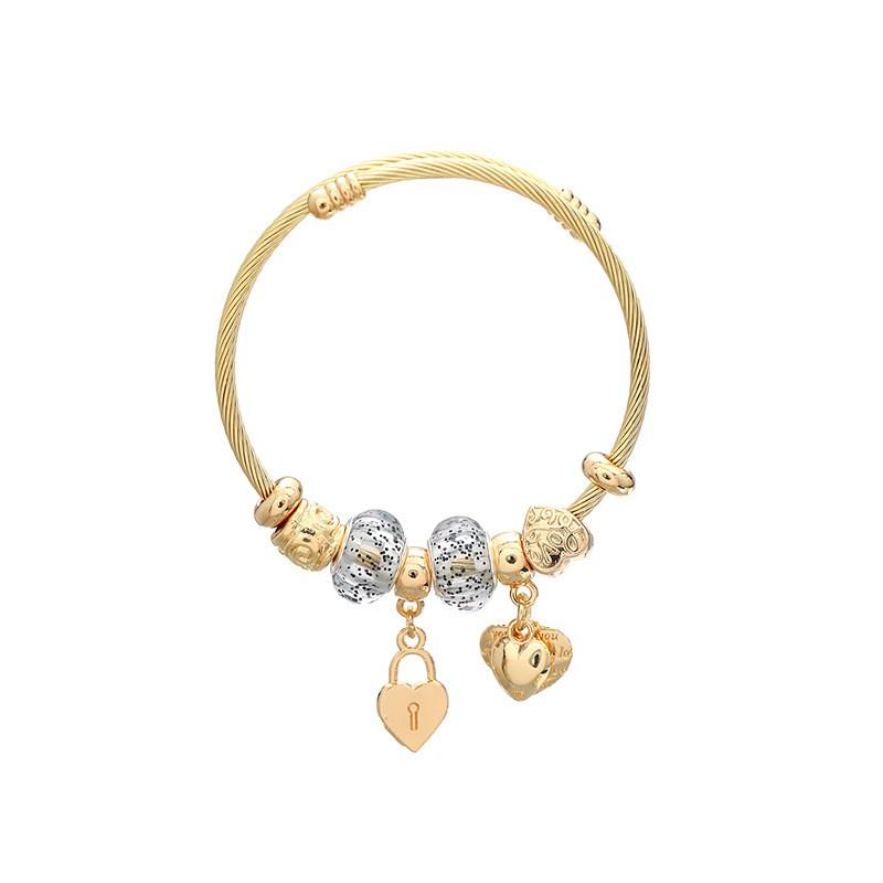 Womens Geometric Alloy Bracelet With Rhinestone Heart Lock Charm Ins Style Personalized Jewelry Couples 58 cm