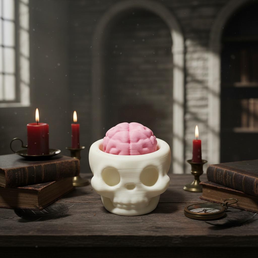 Squeezable Brain & Skull Replica, Soft Realistic Psychology Model with Expressive Eyes, Halloween Neuroscience Gift