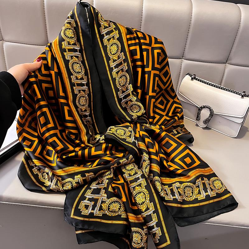 Silk Scarf Women Shawls Female Fashion Flowers For Traveling Sun Protect Sunscreen Beach Scarves Air Conditioning Wraps Luxury