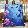 1pc 2D Flat Printing Spring And Summer New Arrival Pink Rose And Purple Butterfly Theme Digital Print Blanket, Throw Blanket, Soft And Comfortable 100