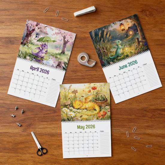 2026 Pastoraler Drachenkalender Drachen durch die Jahreszeiten Wandkalender Monatskalender Büro- oder Heimplaner Geschenk für Drachenliebhaber