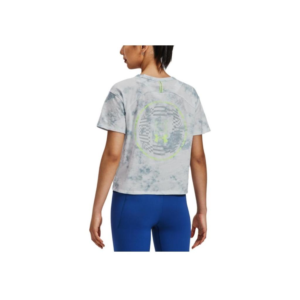 Under Armour Tie-Dye Print Crew Neck Short Sleeve T-Shirt Women tops Mist-Gray 1376827-006